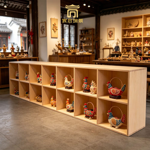 景区文创多格收纳展柜 原木方格格柜非遗手工艺品落地带底柜货架