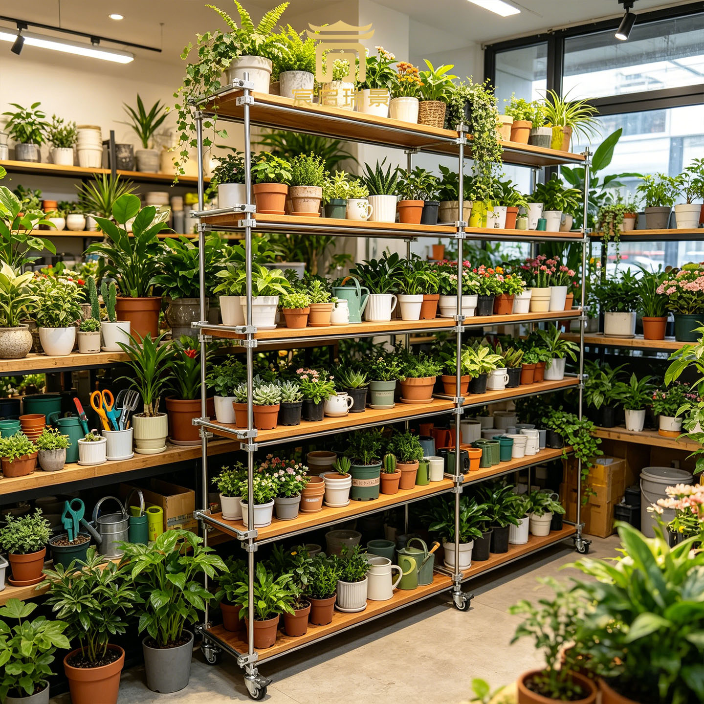 光轴实木多层置物架落地移动花店展示架简易货架储物架商用花架