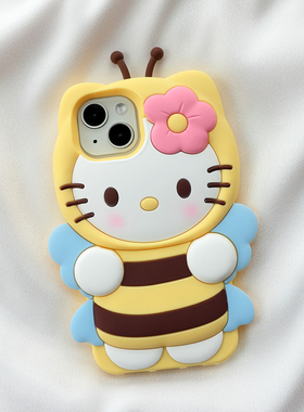 蜜蜂KT猫适用iphone17/16pro苹果15/14promax手机壳13/12可爱11卡通xs max全包xr防摔7/8plus软硅胶套6s新款