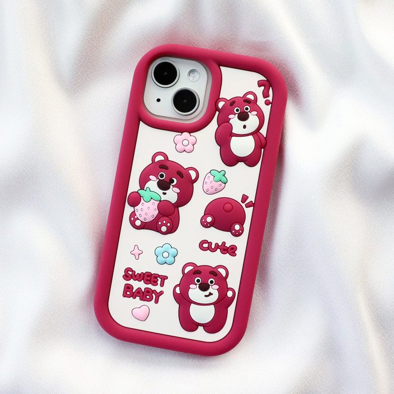 三只玫红小熊适用苹果iphone17/16/15pro手机壳14可爱13promax卡通12全包保护11加厚防摔max软硅胶套创意新款