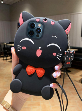 立体招财猫适用苹果iphone14/13promax手机壳12pro可爱11卡通7全包8plus防摔加厚6s软硅胶套se2创意个性5新款