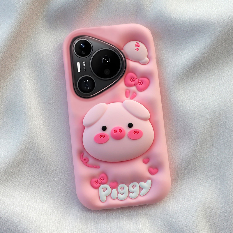 带支架膨胀小猪适用华为Pura80pro手机壳mate70可爱60卡通p70全包保护nova15/14加厚防摔荣耀500软硅胶套新款