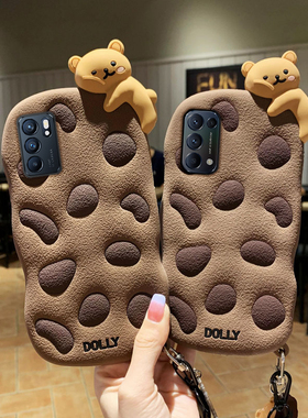 趴趴饼干熊oppo reno8手机壳7/6pro可爱5k创意4se卡通3加厚防摔2z全包保护k9s软硅胶套个性k5情侣k7x女新款k1