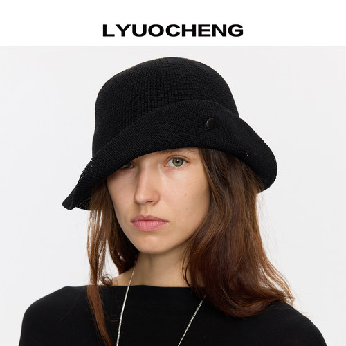 LYUOCHENG 透气针织可调节复古黑色翻边宽檐礼帽