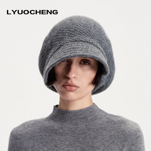 LYUOCHENG 秋冬复古宽檐肌理堆堆帽休闲日常百搭英伦风帽子
