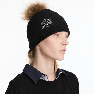 毛球羊毛烫钻雪花复古包头针织帽