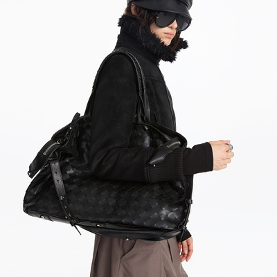 黑色编织复古单肩双肩大托特包