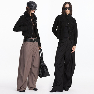 休闲打褶宽松阔腿西裤休闲裤