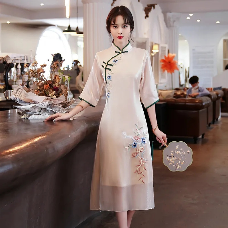 Cheongsam, skirt, fresh dress, advanced brace, Chinese style