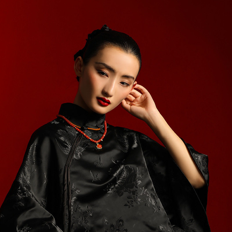 现货天然南红项链女款S925银镀18K金翡翠6mm圆珠毛衣链源头工厂