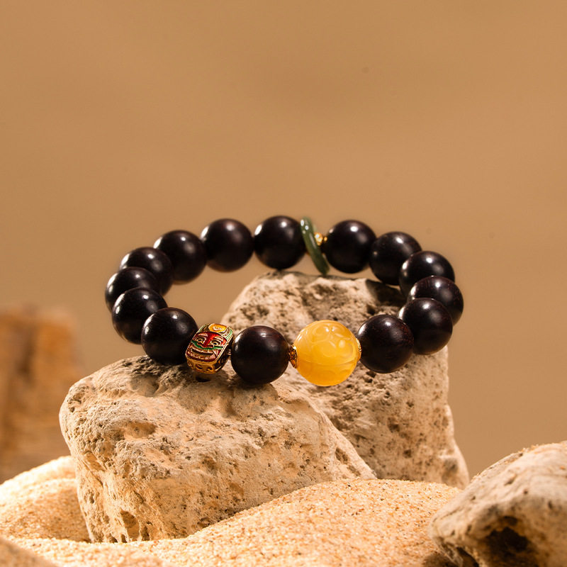 天然印度小叶紫檀手串女款蜜蜡回纹珠手链珐琅彩纯银镀金源头工厂