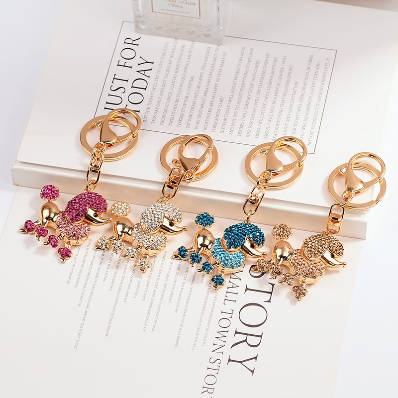 可爱卡通镶钻贵宾狗汽车钥匙扣包包挂件金属动物狗小礼品