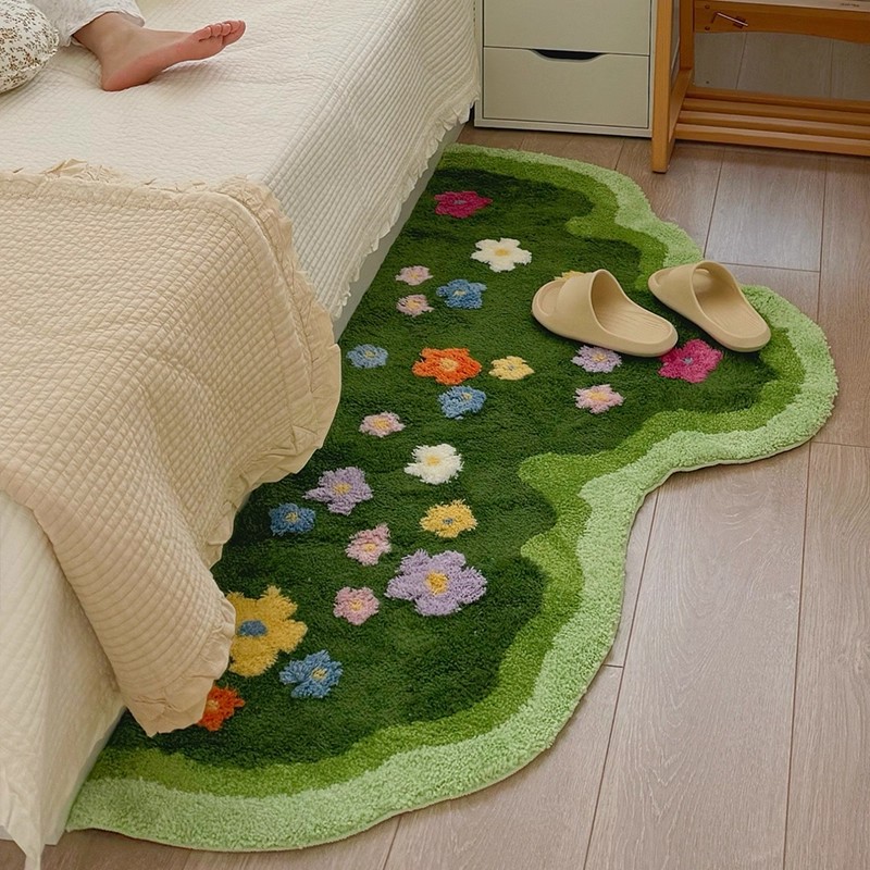 小清新床边小地毯少女心床前床边垫女生卧室可爱毛绒长条儿童地垫