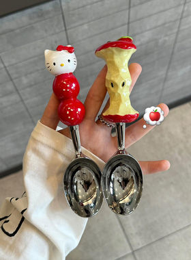 hellokitty猫西瓜勺冰激凌甜品勺可爱创意家用不锈钢餐具汤饭勺子