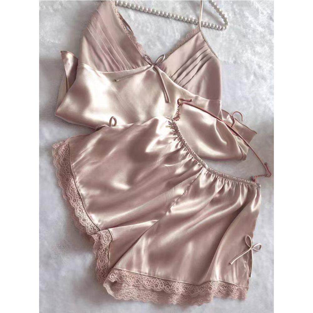 睡衣女款2026新款夏季性感吊带短裤套装冰丝绸高级感纯欲风家居服