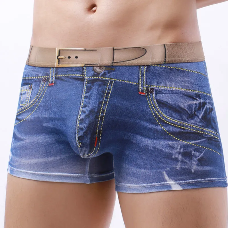 潮牌男士内裤仿牛仔印花平角裤棉