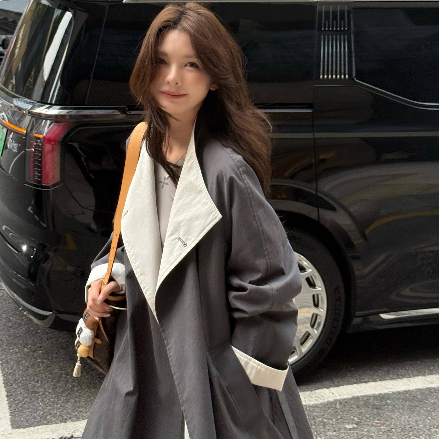 『伦敦契约』年轻韩版宽松撞色松弛感2025长款风衣外套女秋季大衣