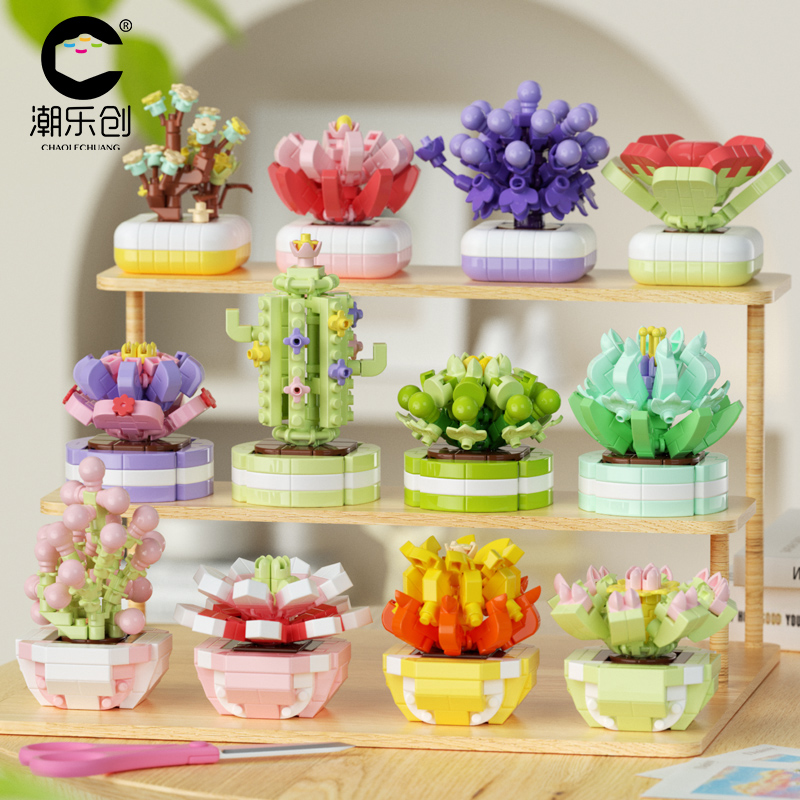 潮乐创多肉植物系列积木玩具