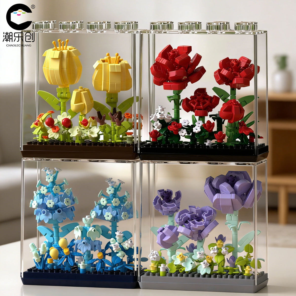 潮乐创3D趣味积木花立体拼图图片