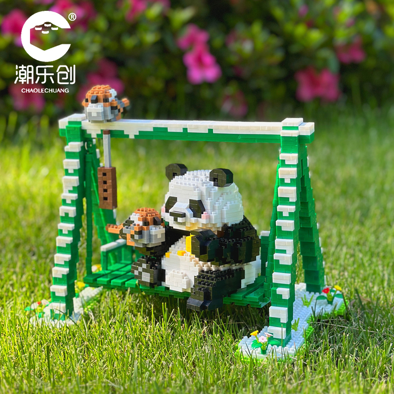潮乐创熊猫花花果赖模型玩具