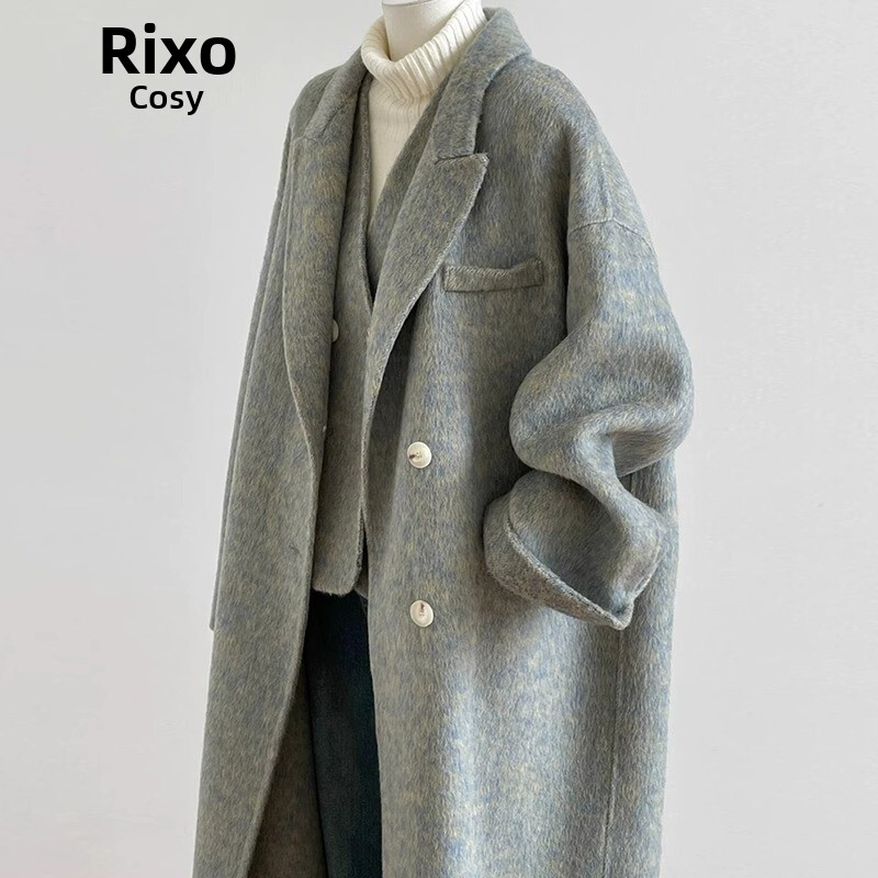 RIXO COSY赫本风灰色含马甲双面羊绒大衣女时尚羊毛呢子外套