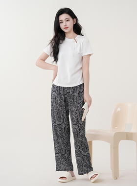 冰丝高腰显瘦水墨画宽松休闲薄款阔腿裤56315