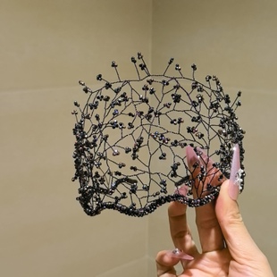 莫奈黑蜘蛛流光绿野仙踪轻奢水晶发饰编织网状发箍半帽工厂直营店