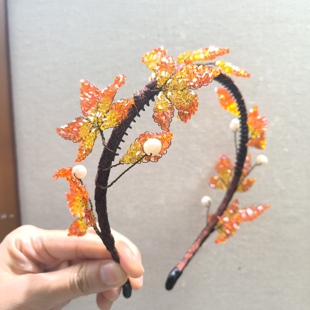 莫奈红枫叶系列璀璨气质枫叶水晶发箍