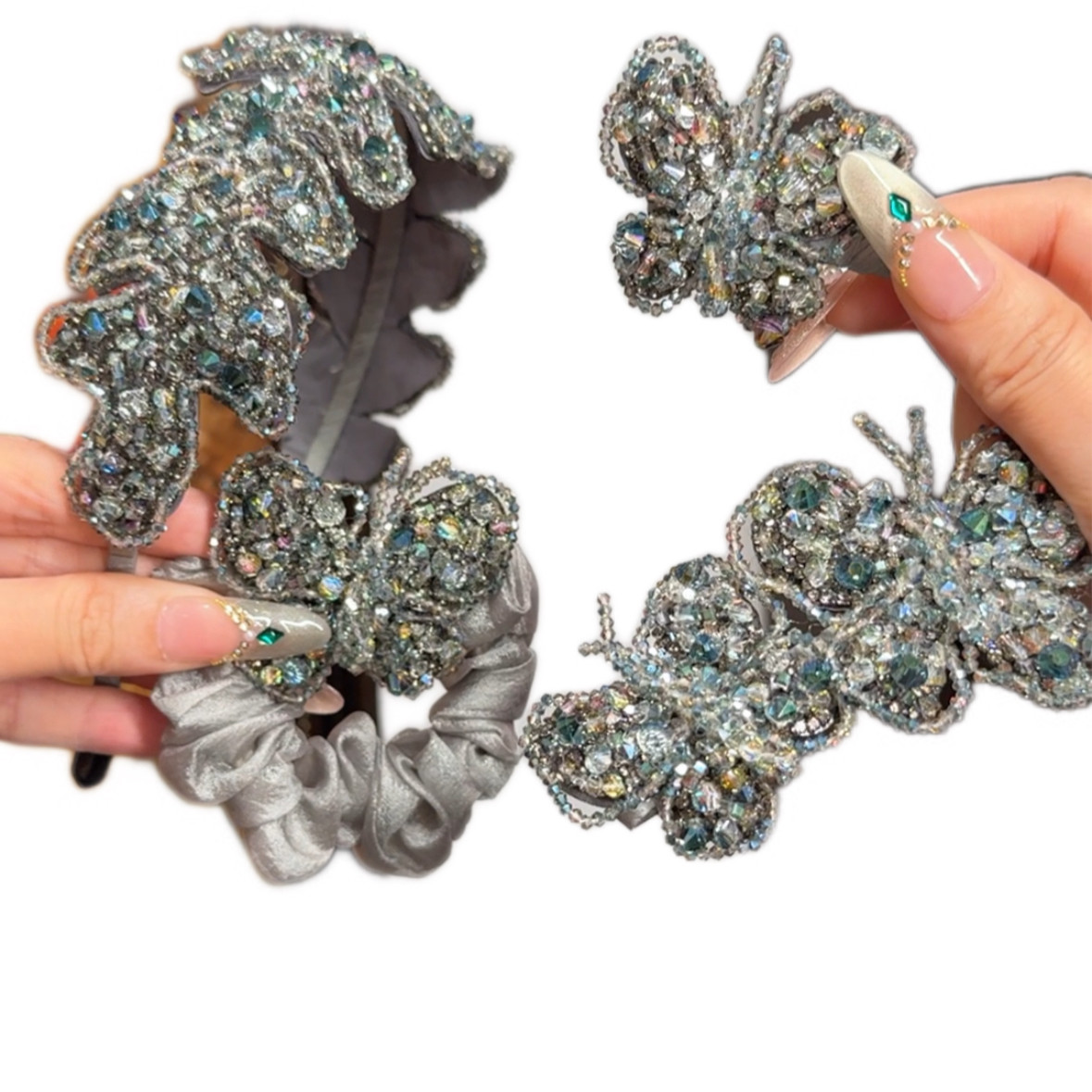 莫奈花语璀璨水晶蝴蝶边夹设计气质高级感日常百搭款