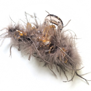 莫奈羽毛抓夹女鸵鸟毛毛鲨鱼夹高级个性 黑色夹子发抓头饰