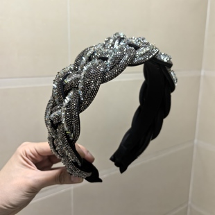 莫奈花语新款 麻花满晶石大宽发箍