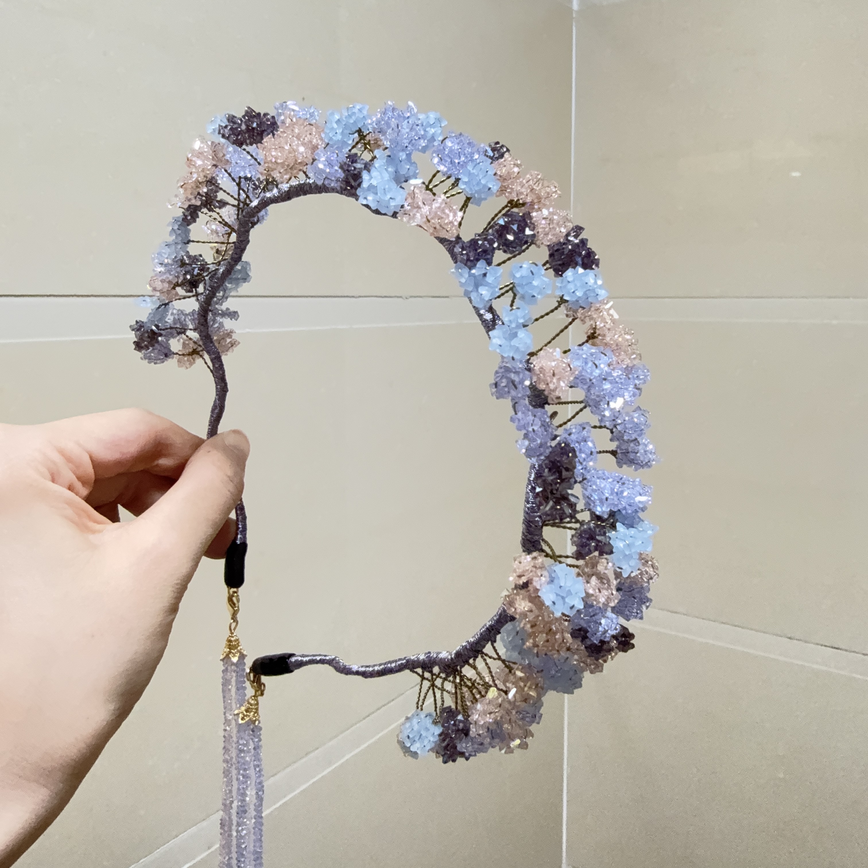 莫奈绿满天星系列细跟发箍设计款流苏高级感