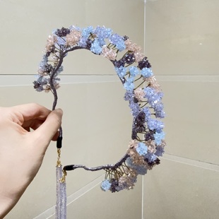 莫奈绿满天星系列细跟发箍设计款 流苏高级感