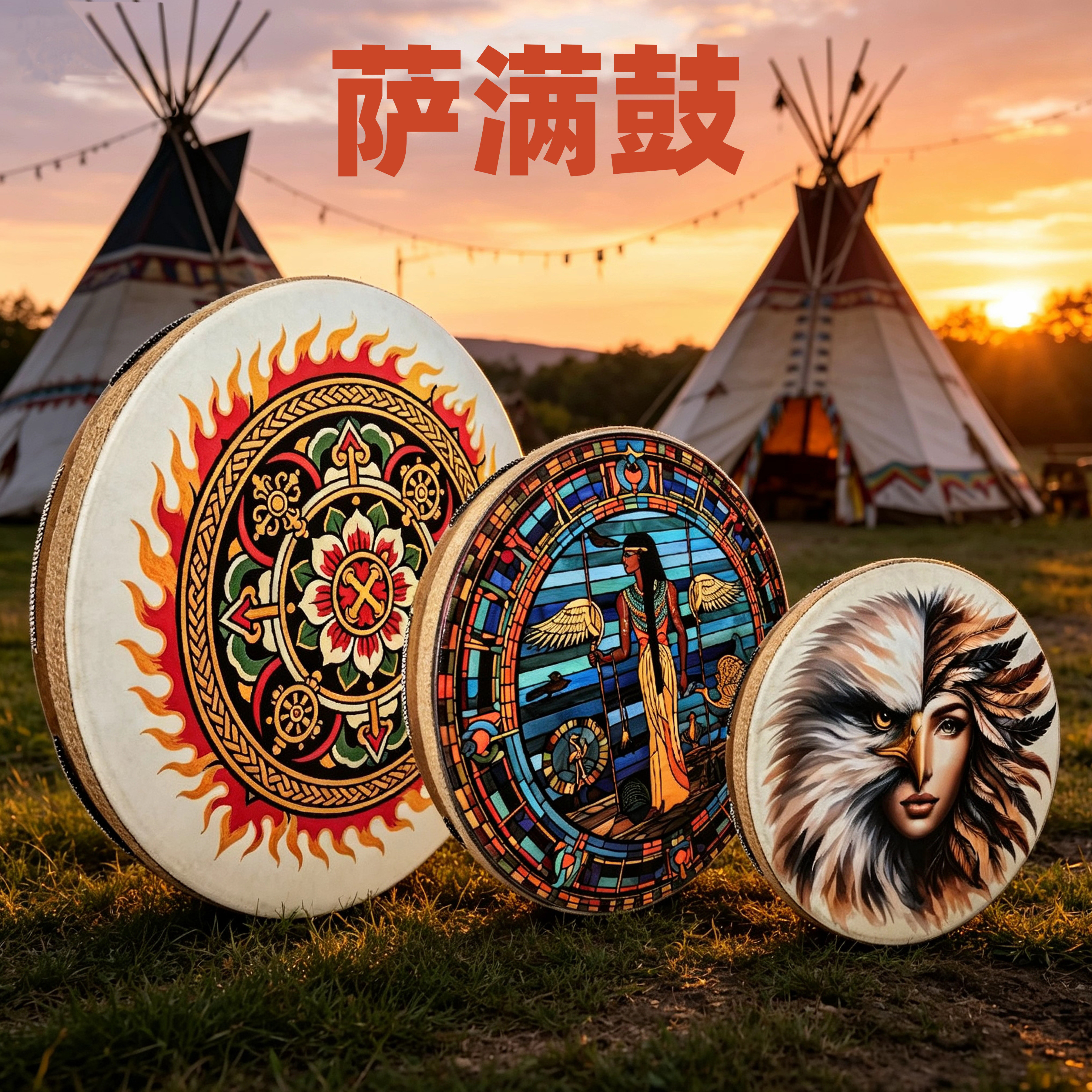 疗愈框鼓羊皮手鼓成人满萨鼓大鼓声音疗愈解压理疗瑜伽打击乐器