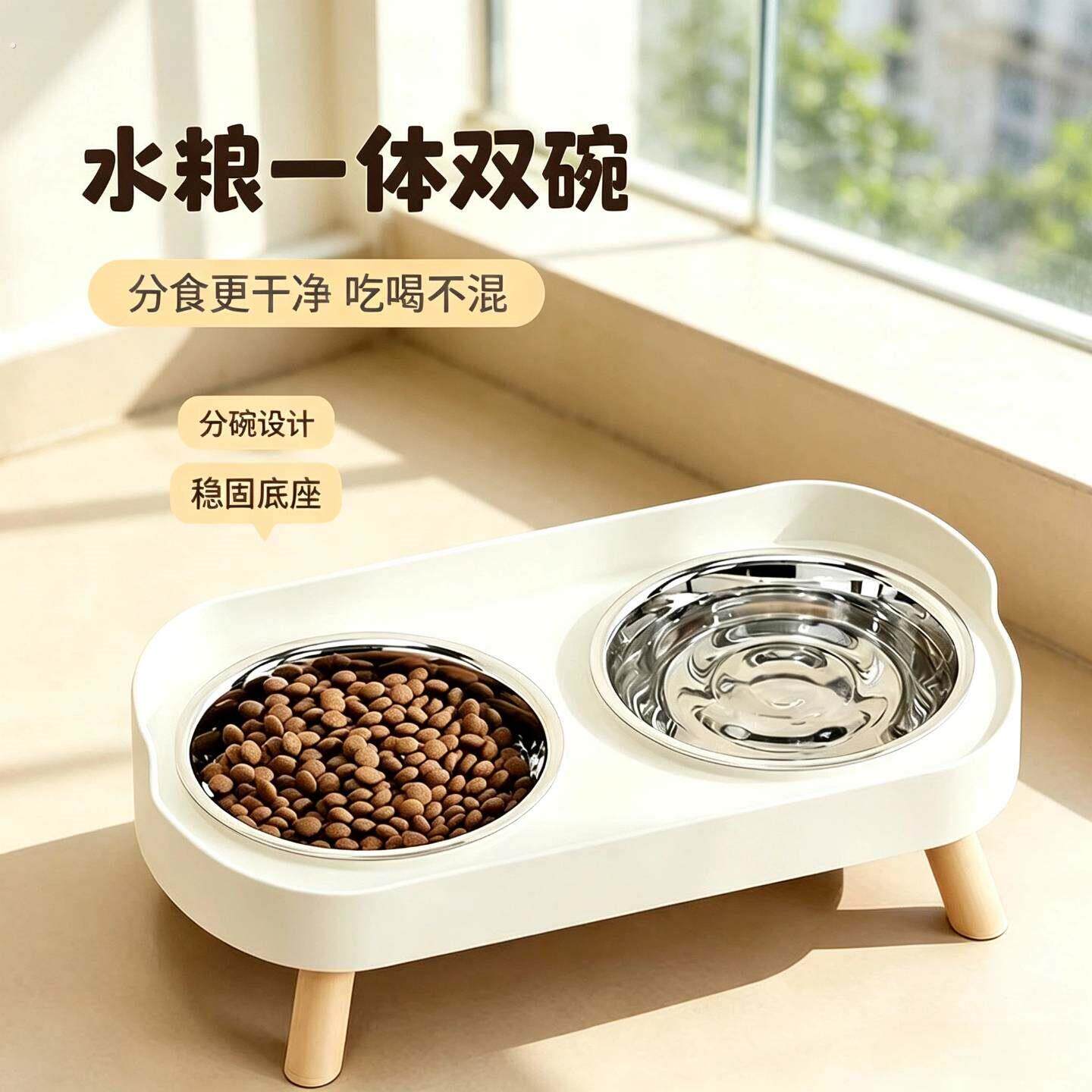 猫咪用餐双碗食盆保护颈椎喝水饭碗喂食宠物碗防溅宠物餐桌
