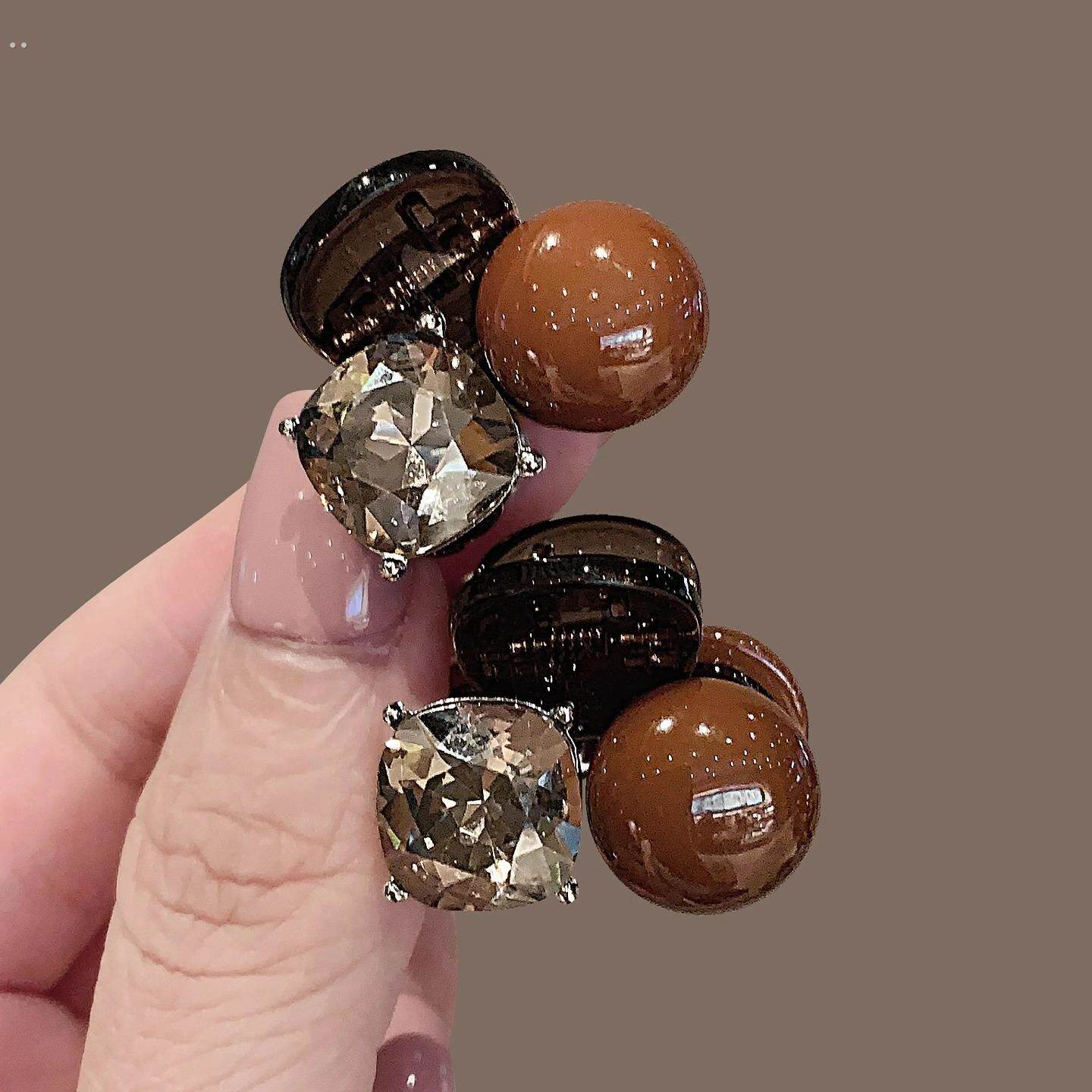 新款琥珀珍珠水钻抓夹小号浏海夹精致前额碎发夹公主头发夹子头饰