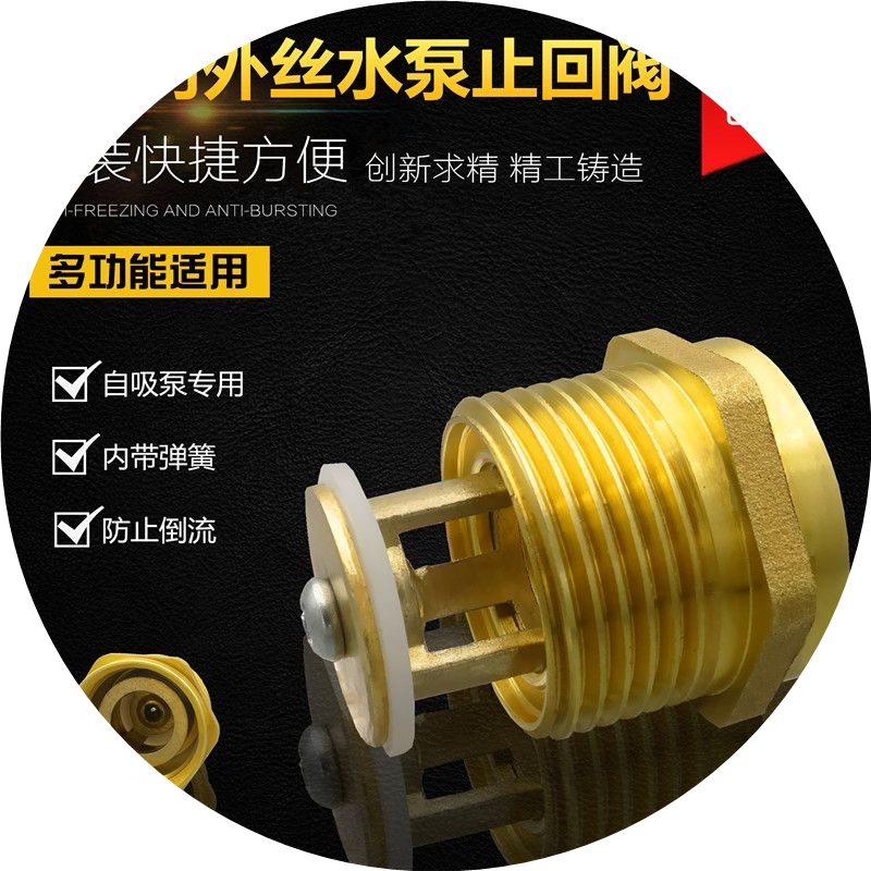 止回阀1寸内外丝家用水泵专用铜单向阀门自吸泵防倒流弹簧止逆阀