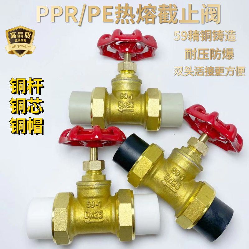 ppr双活接截止阀pe铜截门开关热熔水管总阀4分6分ppr管件活接阀门