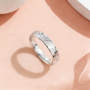足银9999碎冰冰招财纳福吉言戒指女纯银爆闪平安喜乐闭口素圈指环