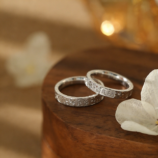 足银S999碎冰冰八方来财戒指纯银轻奢高级感爆闪招财吉言情侣对戒