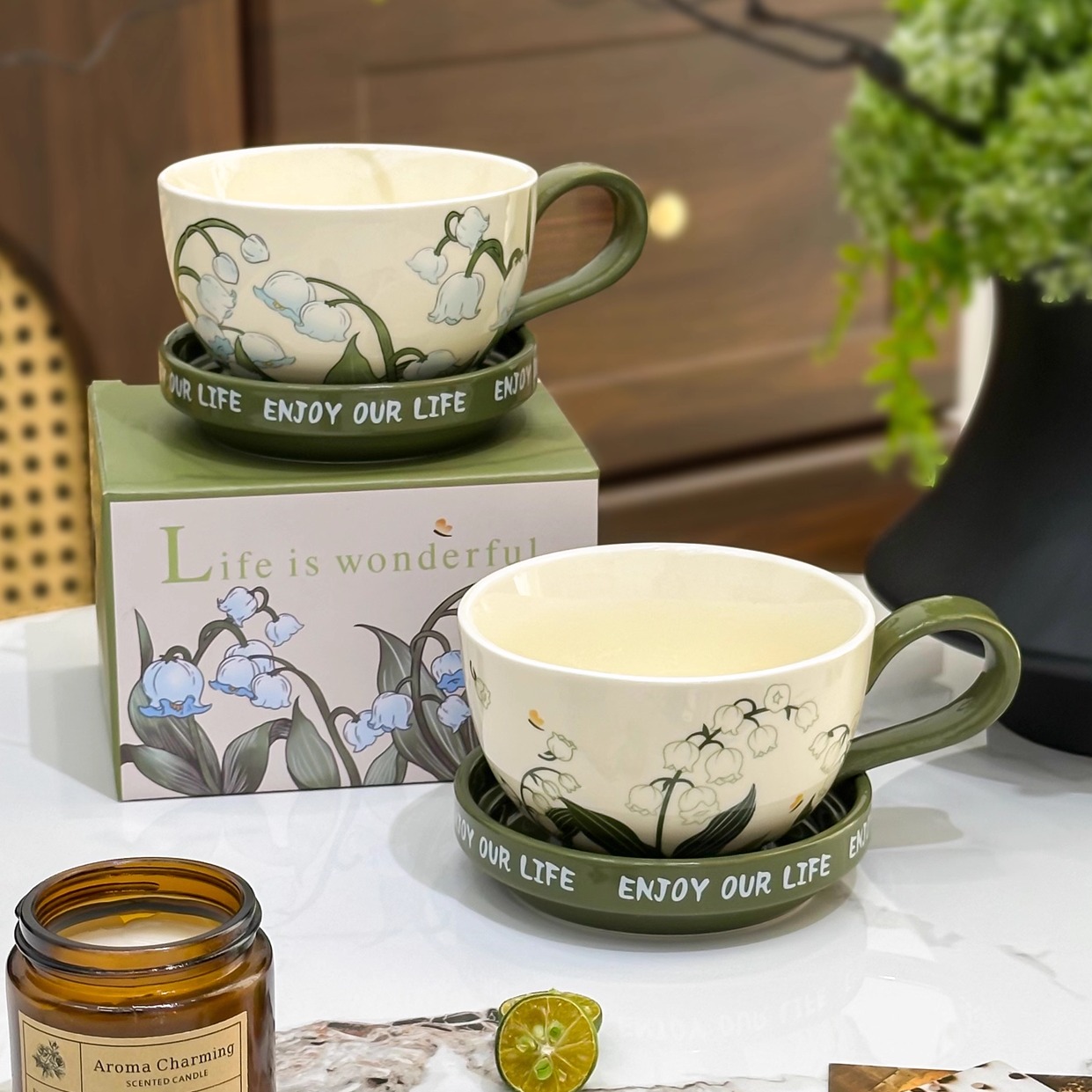 高颜值早餐杯带盖女生新款陶瓷杯