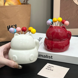 金卡佰水果叉家用不锈钢可爱儿童水果插高级感创意小叉子收纳罐