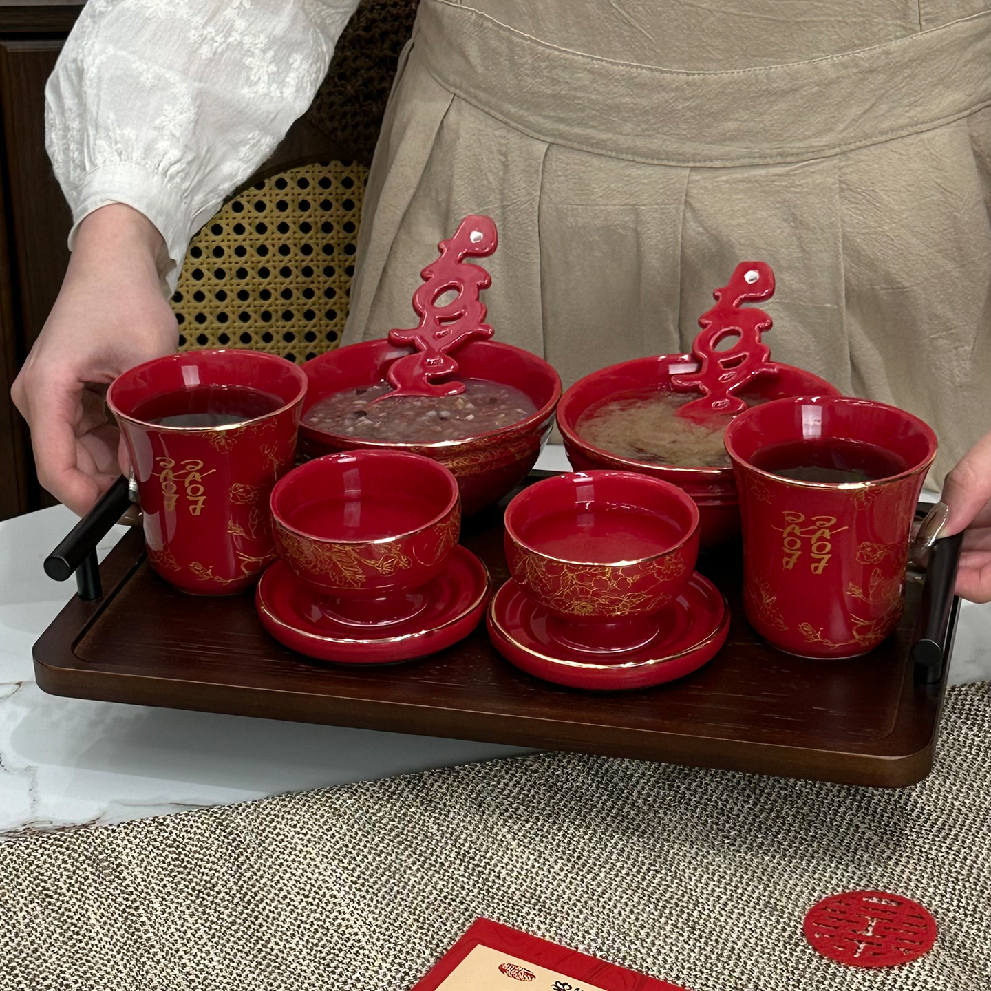 结婚敬茶杯陶瓷一对喜碗新人专用