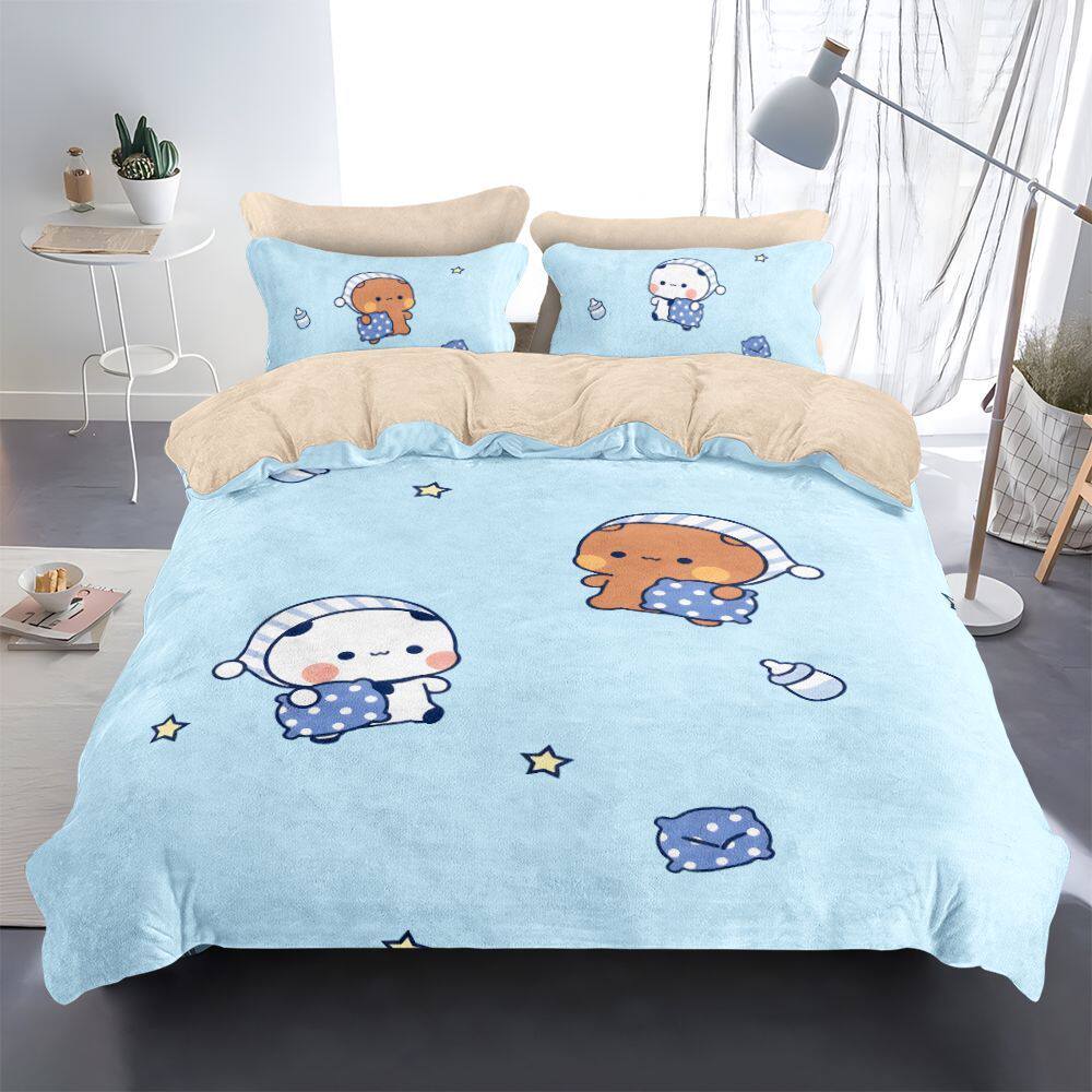 一二布布加绒被套四件套A类防静电卡通儿童学生牛奶绒床单床笠冬
