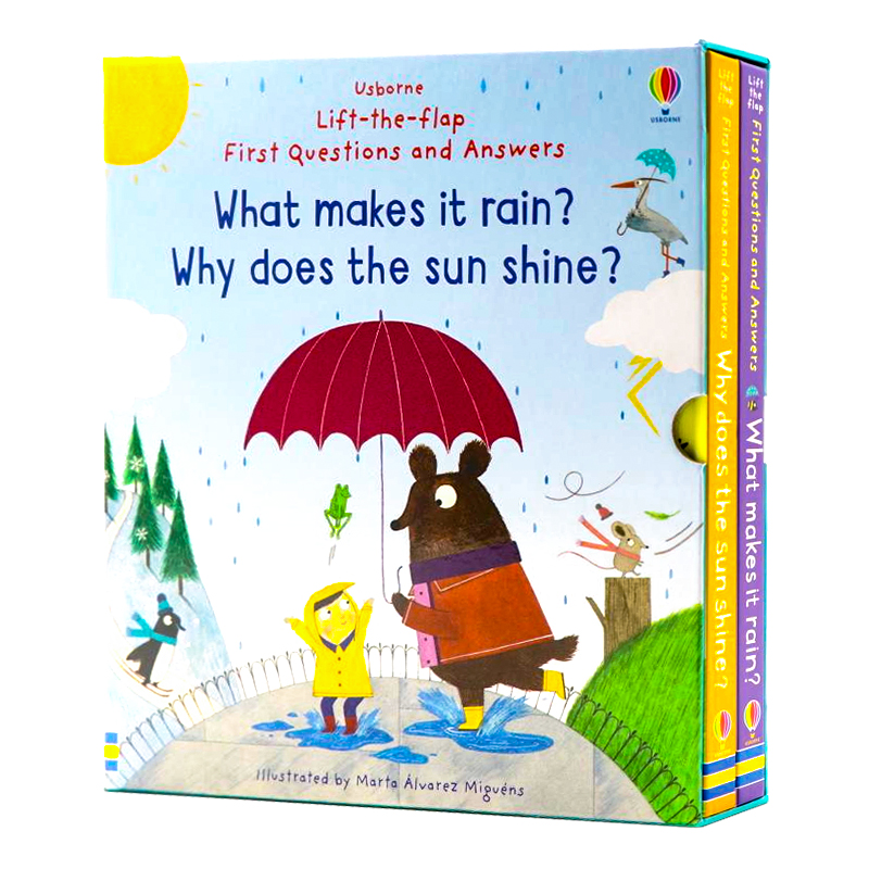 Usborne英文原版绘本2册盒装 What makes it rain 雨水如何形成 Why Does the Sun Shine为什么太阳会发光 儿童启蒙科普纸板翻翻书