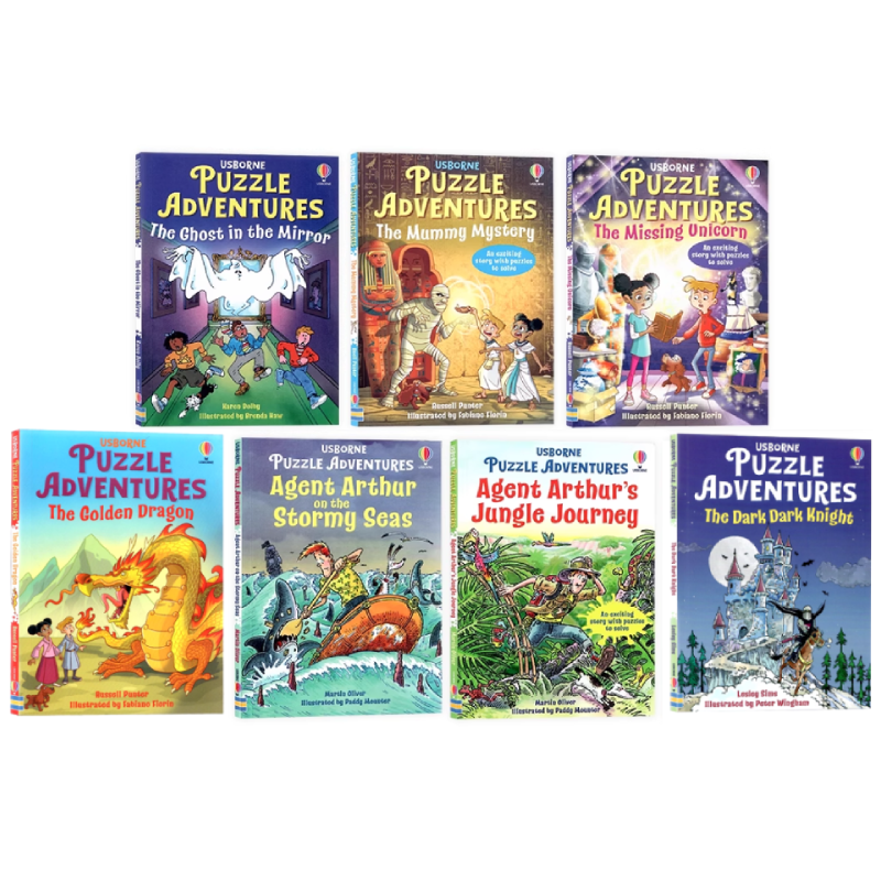 Usborne解谜冒险书7册英文原版漫画 Puzzle Adventures The Mummy Mystery 木乃伊之谜 黄金神龙亚瑟特工勇闯惊涛骇浪精美全彩插画