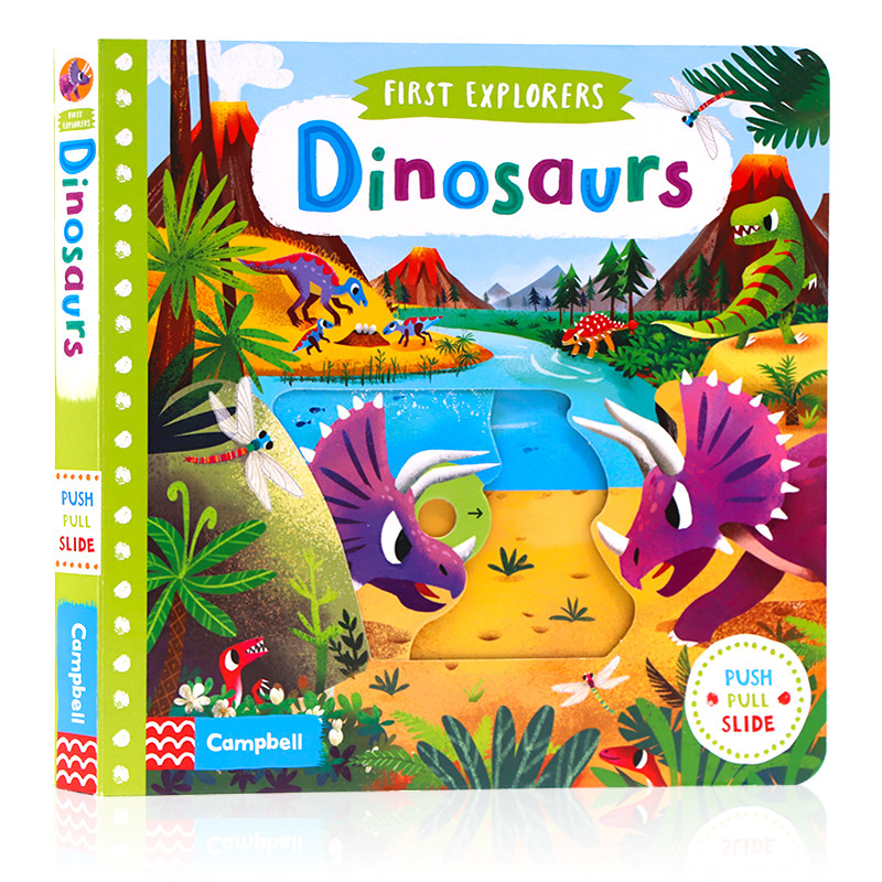 小小探险家系列机关操作书恐龙First Explorers Dinosaurs英文原版绘本幼儿童科普启蒙认知探索推拉滑动纸板书亲子玩具书1-2-3-6岁