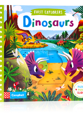 小小探险家系列机关操作书恐龙First Explorers Dinosaurs英文原版绘本幼儿童科普启蒙认知探索推拉滑动纸板书亲子玩具书1-2-3-6岁
