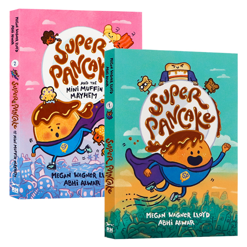 超级煎饼2册 英文原版漫画 Super Pancake and the Mini Muffin Mayhem 桥梁漫画小说 幽默笑话故事书 儿童英雄冒险故事 全彩插图