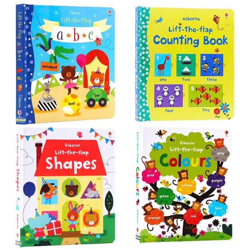 英文原版Usborne启蒙认知翻翻书4册 Lift the Flap abc Colours First Opposites Counting 色彩字母形状计数绘本儿童英语单词